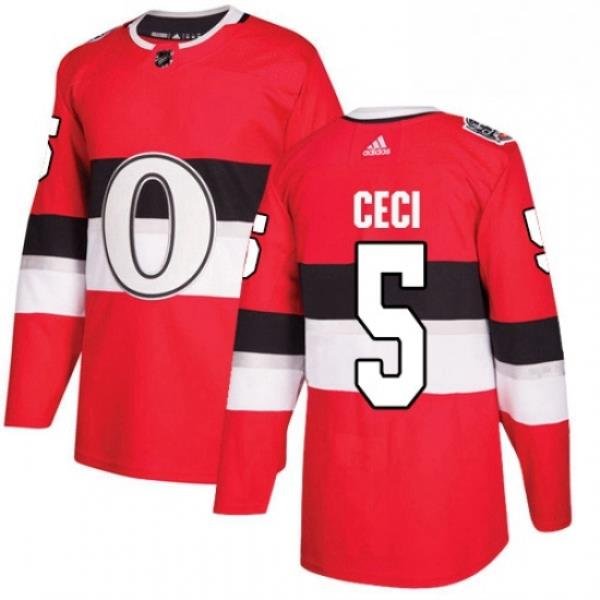 Mens Adidas Ottawa Senators 5 Cody Ceci Authentic Red 2017 100 Classic NHL Jersey