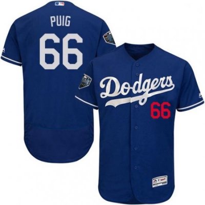 Mens Majestic Los Angeles Dodgers 66 Yasiel Puig Royal Blue Flexbase Authentic Collection 2018 World Series Jersey