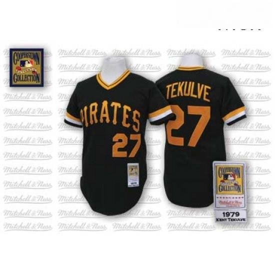 Mens Mitchell and Ness Pittsburgh Pirates 27 Kent Tekulve Replica Black Throwback MLB Jersey