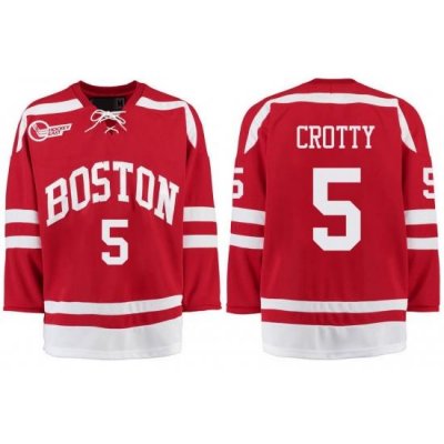 Boston University Terriers BU 5 Cam Crotty Red Stitched Hockey Jersey