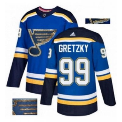 Mens Adidas St Louis Blues 99 Wayne Gretzky Authentic Royal Blue Fashion Gold NHL Jersey