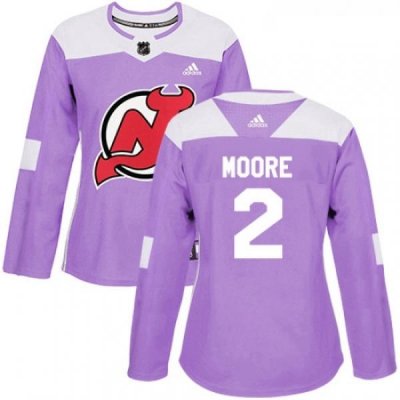 Womens Adidas New Jersey Devils 2 John Moore Authentic Purple Fights Cancer Practice NHL Jersey