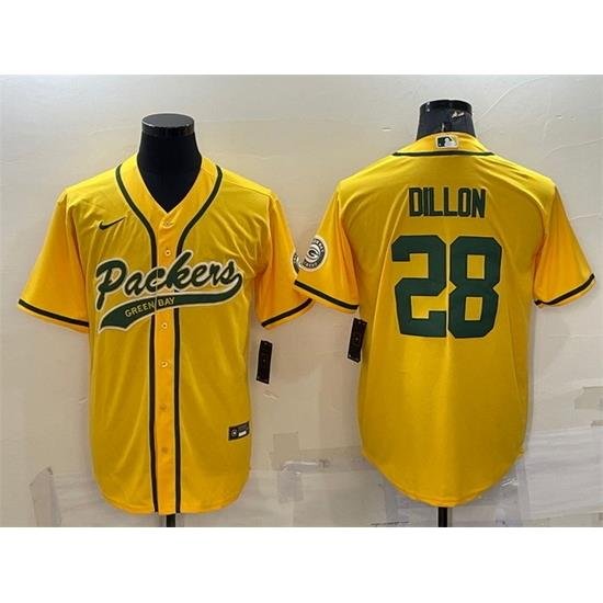 Men Green Bay Packers 28 A J Dillon Gold With Patch Cool Base Stitched Baseball Jersey