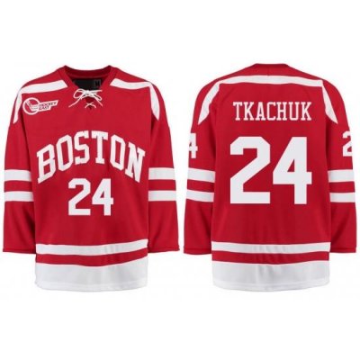 Boston University Terriers BU 24 Keith Tkachuk Red Stitched Hockey Jersey