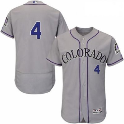 Mens Majestic Colorado Rockies 4 Pat Valaika Grey Road Flex Base Authentic Collection MLB Jersey