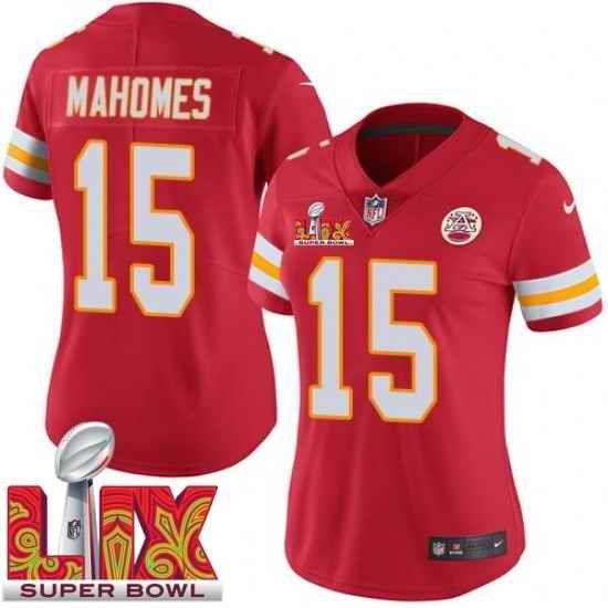 Women Kansas City Chiefs Patrick Mahomes #15 Red 2024 2025 Super Bowl LIX F U S E Stitched Jersey