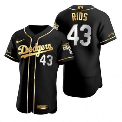 Men Los Angeles Dodgers 43 EdWin Rios Black 2020 World Series Champions Golden Limited Jersey