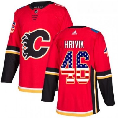 Youth Adidas Calgary Flames 46 Marek Hrivik Authentic Red USA Flag Fashion NHL Jersey