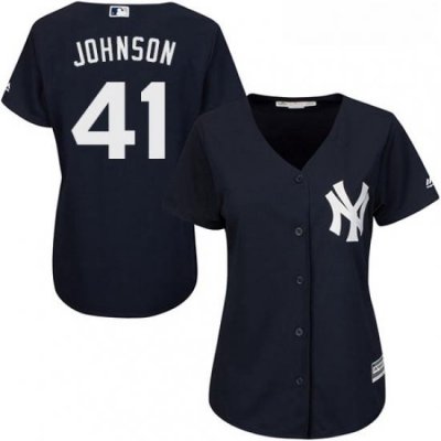 Womens Majestic New York Yankees 41 Randy Johnson Replica Navy Blue Alternate MLB Jersey