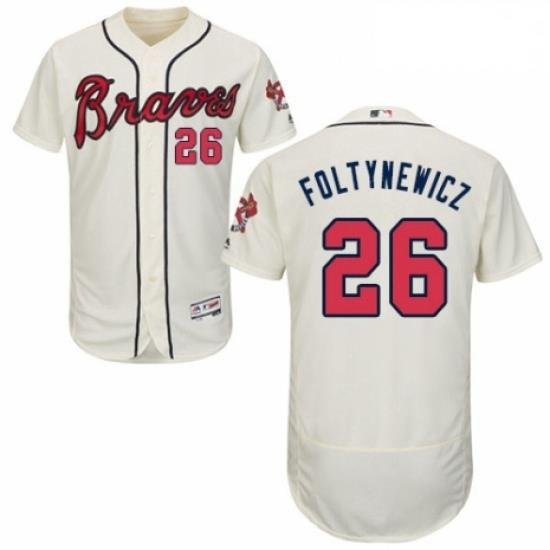 Mens Majestic Atlanta Braves 26 Mike Foltynewicz Cream Alternate Flex Base Authentic Collection MLB  Jersey