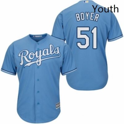 Youth Majestic Kansas City Royals 51 Blaine Boyer Authentic Light Blue Alternate 1 Cool Base MLB Jersey