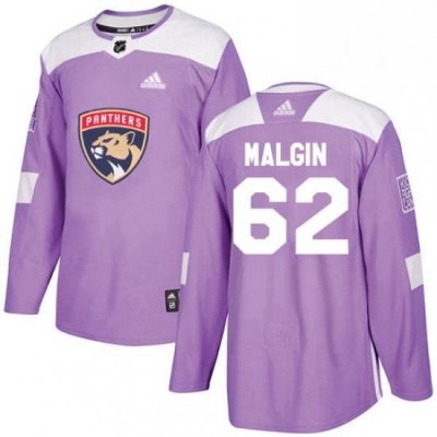 Mens Adidas Florida Panthers 62 Denis Malgin Authentic Purple Fights Cancer Practice NHL Jersey