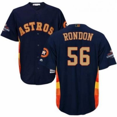 Youth Majestic Houston Astros 56 Hector Rondon Authentic Navy Blue Alternate 2018 Gold Program Cool Base MLB Jersey