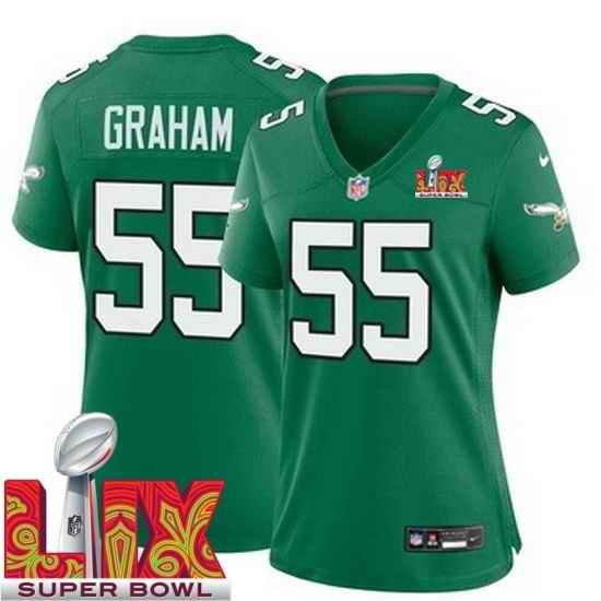 Women Philadelphia Eagles Brandon Graham #55 Kelly Green 2024 2025 Super Bowl LIX F U S E Stitched NFL Jersey