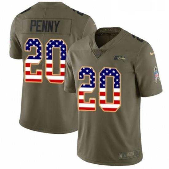 Mens Nike Seattle Seahawks 20 Rashaad Penny Limited Olive USA Flag 2017 Salute to Service NFL Jersey