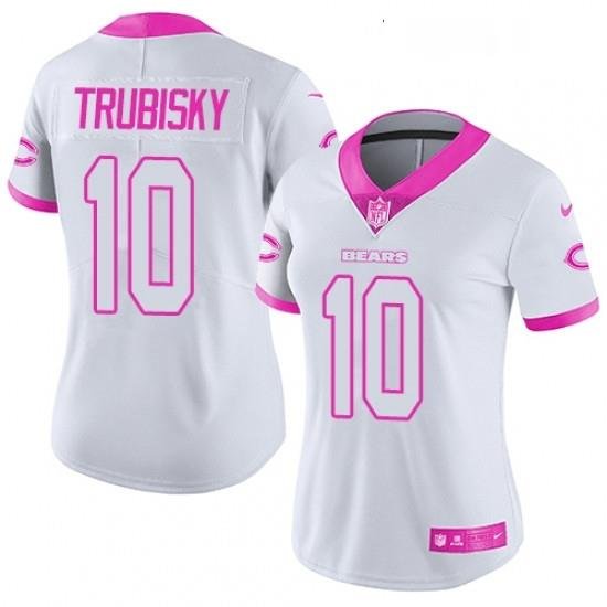 Womens Nike Chicago Bears 10 Mitchell Trubisky Limited WhitePink Rush Fashion NFL Jersey