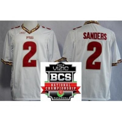 Florida State Seminoles (FSU) 2 Deion Sanders White College Football NCAA Jerseys 2014 Vizio BCS National Championship Game Patch