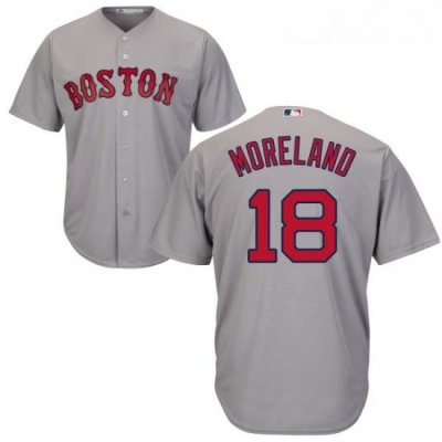 Youth Majestic Boston Red Sox 18 Mitch Moreland Replica Grey Road Cool Base MLB Jersey