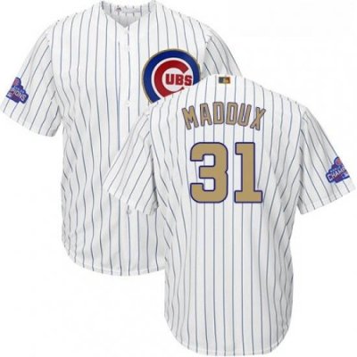 Youth Majestic Chicago Cubs 31 Greg Maddux Authentic White 2017 Gold Program Cool Base MLB Jersey