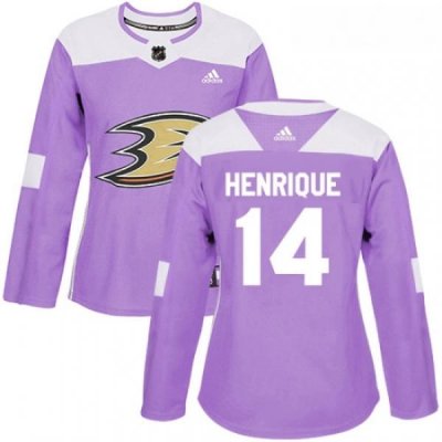 Womens Adidas Anaheim Ducks 14 Adam Henrique Authentic Purple Fights Cancer Practice NHL Jersey