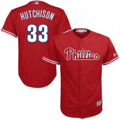 Youth Majestic Philadelphia Phillies 33 Drew Hutchison Replica Red Alternate Cool Base MLB Jersey