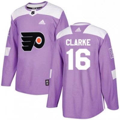 Mens Adidas Philadelphia Flyers 16 Bobby Clarke Authentic Purple Fights Cancer Practice NHL Jersey