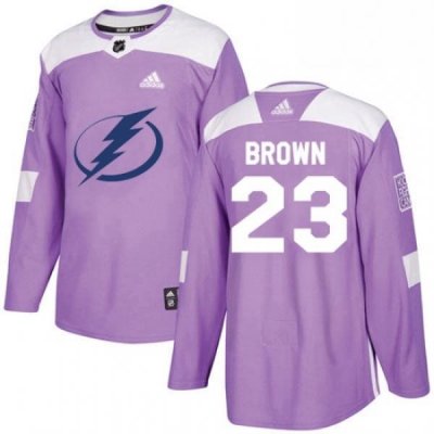 Mens Adidas Tampa Bay Lightning 23 JT Brown Authentic Purple Fights Cancer Practice NHL Jersey