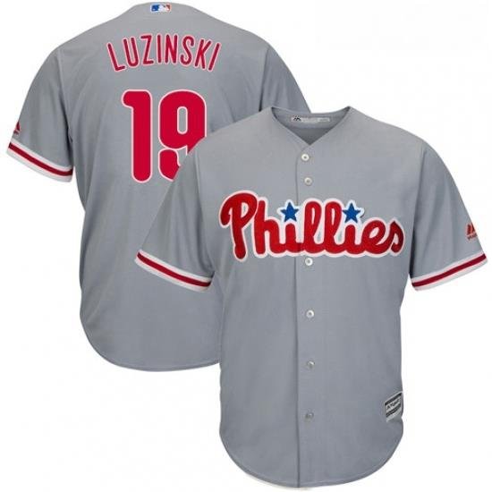 Youth Majestic Philadelphia Phillies 19 Greg Luzinski Replica Grey Road Cool Base MLB Jersey