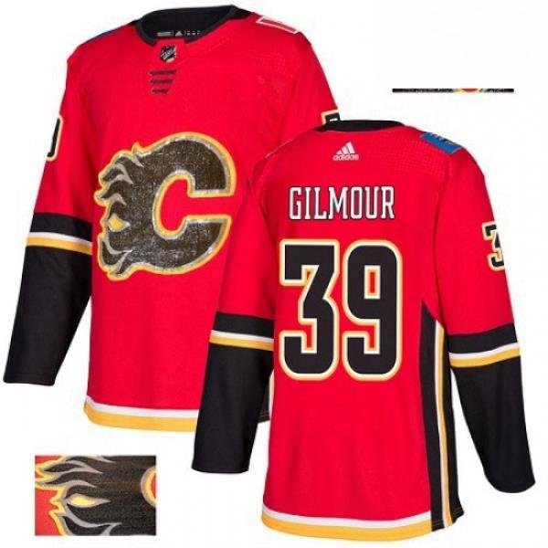 Mens Adidas Calgary Flames 39 Doug Gilmour Authentic Red Fashion Gold NHL Jersey