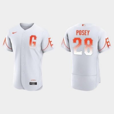 Men San Francisco Giants 28 Buster Posey Men 2021 City Connect Authentic White Jersey