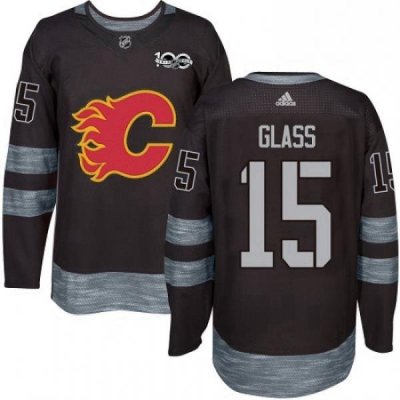 Mens Adidas Calgary Flames 15 Tanner Glass Authentic Black 1917 2017 100th Anniversary NHL Jersey