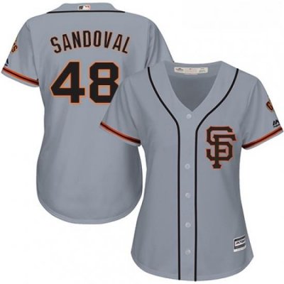 Womens Majestic San Francisco Giants 48 Pablo Sandoval Authentic Grey Road 2 Cool Base MLB Jersey