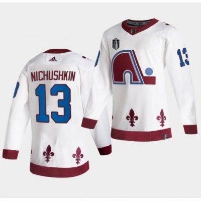 Men Colorado Avalanche 13 Valeri Nichushkin White 2022 Stanley Cup Final Patch Reverse Retro Stitched Jersey