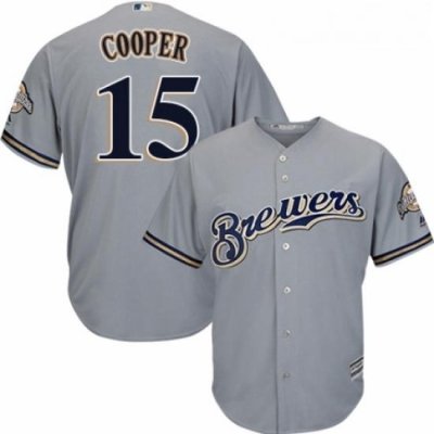 Youth Majestic Milwaukee Brewers 15 Cecil Cooper Replica Grey Road Cool Base MLB Jersey