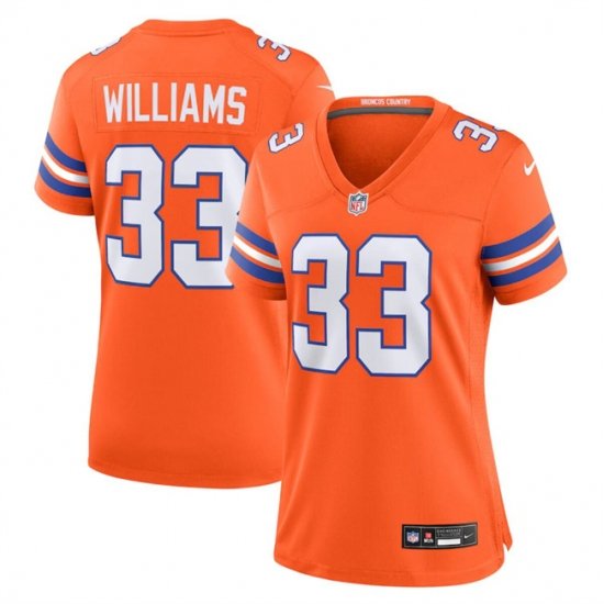 Women Denver Broncos 33 Javonte Williams Orange Mile High Collection 1977 Throwback Stitched Jersey