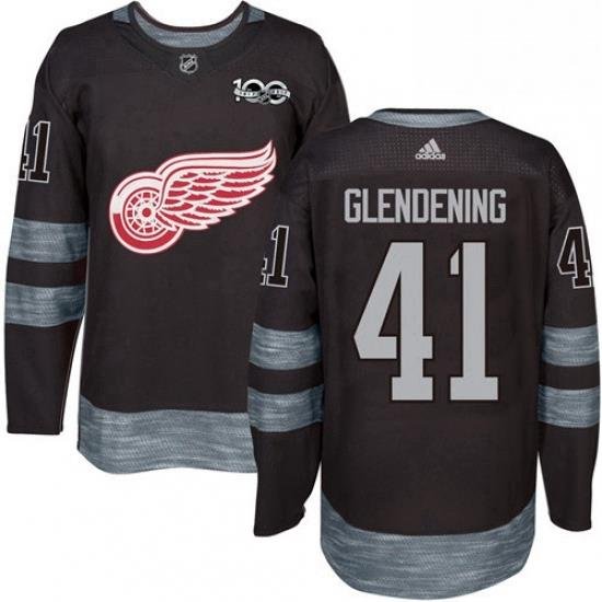 Mens Adidas Detroit Red Wings 41 Luke Glendening Authentic Black 1917 2017 100th Anniversary NHL Jersey