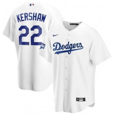 Men Los Angeles Dodgers 22 Clayton Kershaw White Nike 2020 World Series Champions Cool Base Jersey