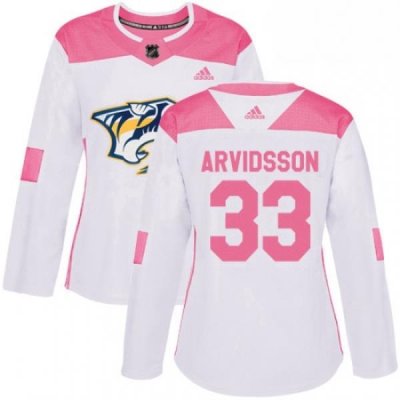 Womens Adidas Nashville Predators 33 Viktor Arvidsson Authentic WhitePink Fashion NHL Jersey