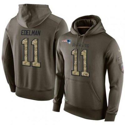 NFL Nike New England Patriots 11 Julian Edelman Green Salute To Service Mens Pullover Hoodie