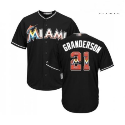 Mens Miami Marlins 21 Curtis Granderson Authentic Black Team Logo Fashion Cool Base Baseball Jersey