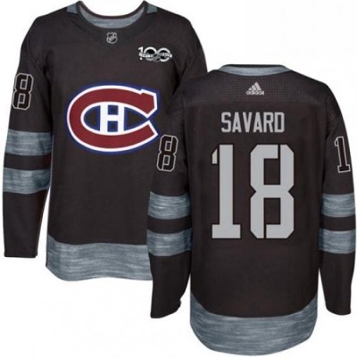 Mens Adidas Montreal Canadiens 18 Serge Savard Authentic Black 1917 2017 100th Anniversary NHL Jersey