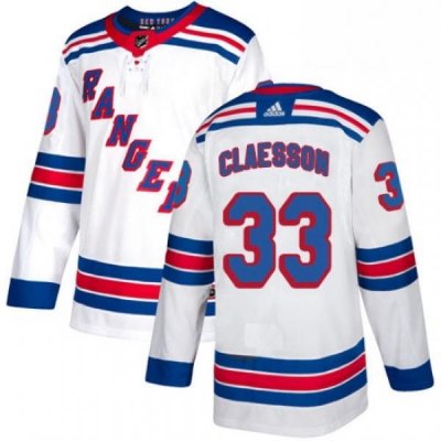 Mens Adidas New York Rangers 33 Fredrik Claesson Authentic White Away NHL Jersey