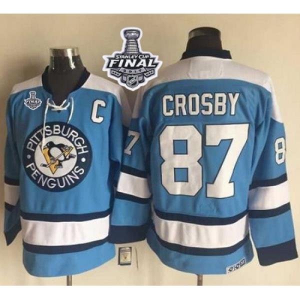 Penguins #87 Sidney Crosby Blue Alternate CCM Throwback 2017 Stanley Cup Final Patch Stitched NHL Jersey