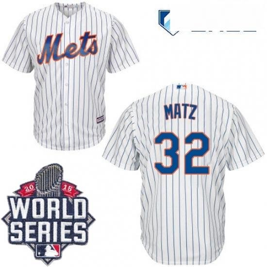 Mens Majestic NeW York Mets 32 Steven Matz Replica White Home Cool Base 2015 World Series MLB Jersey