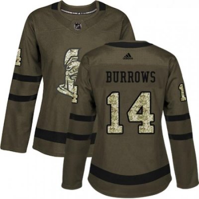 Womens Adidas Ottawa Senators 14 Alexandre Burrows Authentic Green Salute to Service NHL Jersey