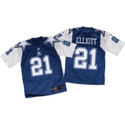 Nike Cowboys #21 Ezekiel Elliott Navy Blue White Throwback Mens Stitched NFL Elite Jersey