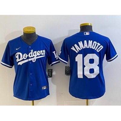 Women Los Angeles Dodgers 18 Yoshinobu Yamamoto Blue Stitched Jersey