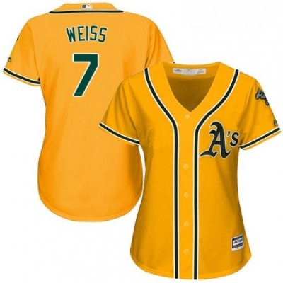 Womens Majestic Oakland Athletics 7 Walt Weiss Authentic Gold Alternate 2 Cool Base MLB Jersey