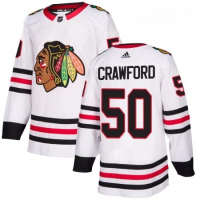 Youth Adidas Chicago Blackhawks 50 Corey Crawford Authentic White Away NHL Jersey