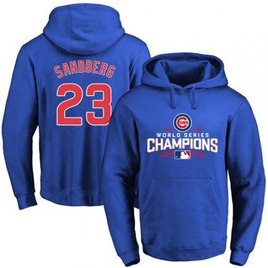 Men Chicago Cubs 23 Ryne Sandberg Blue 2016 World Series Champions Pullover MLB Hoodie